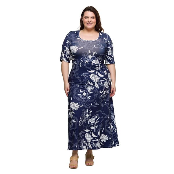 Plus Size 24/7 Comfort Apparel Purple Floral A-Line Maxi Dress