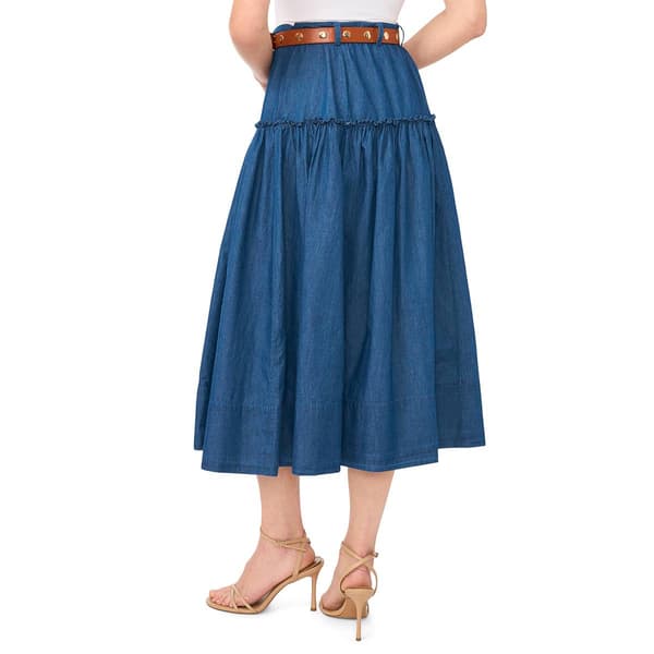 Womens Cece Belted Waist Tiered Denim Midi Skirt