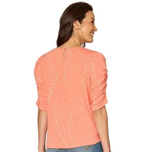 Petite Democracy Ruched Sleeve Back Keyhole Blouse