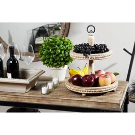 9th & Pike&#174; Natural Beige Wood 2-Tier Round Serving Tray Stand