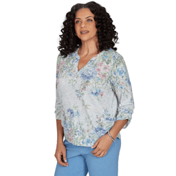 Petite Alfred Dunner Provence Floral Marled Henley Blouse