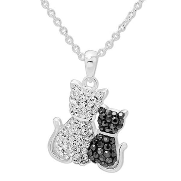 Silver Plated Black & White Two Cat Pendant - image 