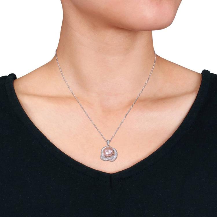 Gemstone Classics™ 2 1/3kt. Cubic Zirconia Halo Pearl Pendant Set