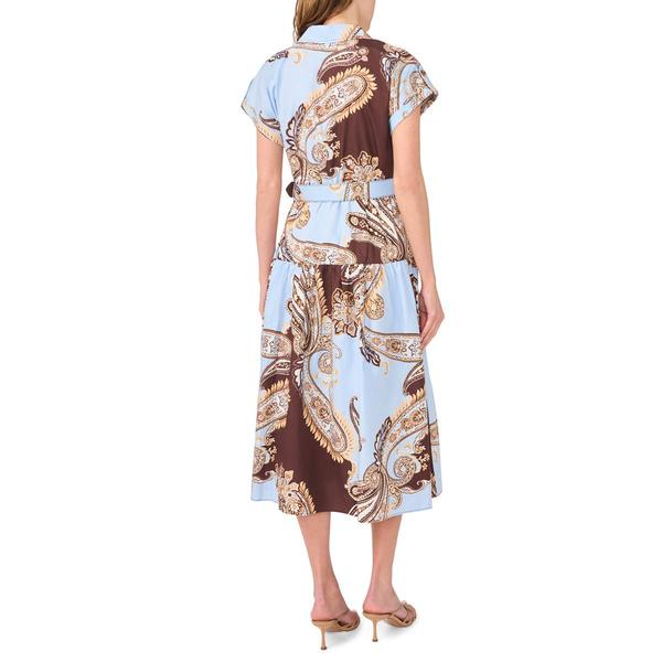 Womens Cece Cap Sleeve Paisley Belted Waist Poplin Midi Dress