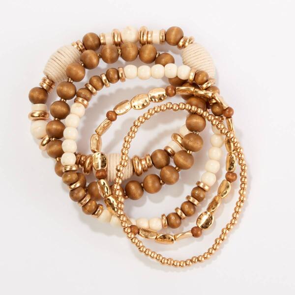Ashley Cooper&#40;tm&#41; Shiny Gold Wood & Raffia Bead Stretch Bracelets - image 