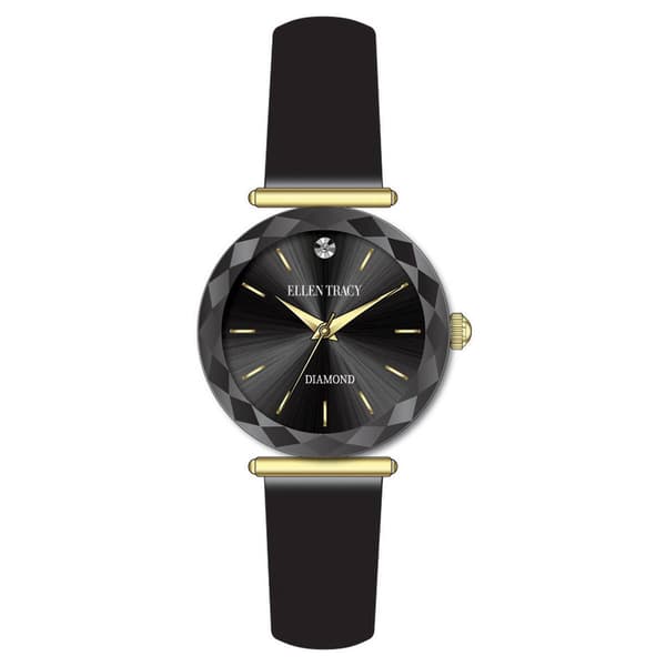 Womens Ellen Tracy Faceted Bezel Strap Watch - ETD5456GD - image 