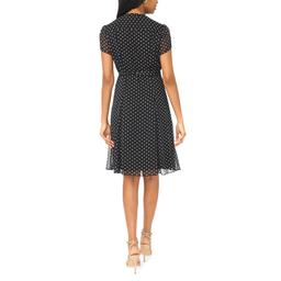Womens MSK Short Sleeve Dot Chiffon Pintuck A-Line Dress