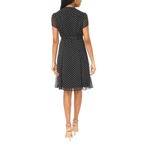 Womens MSK Short Sleeve Dot Chiffon Pintuck A-Line Dress