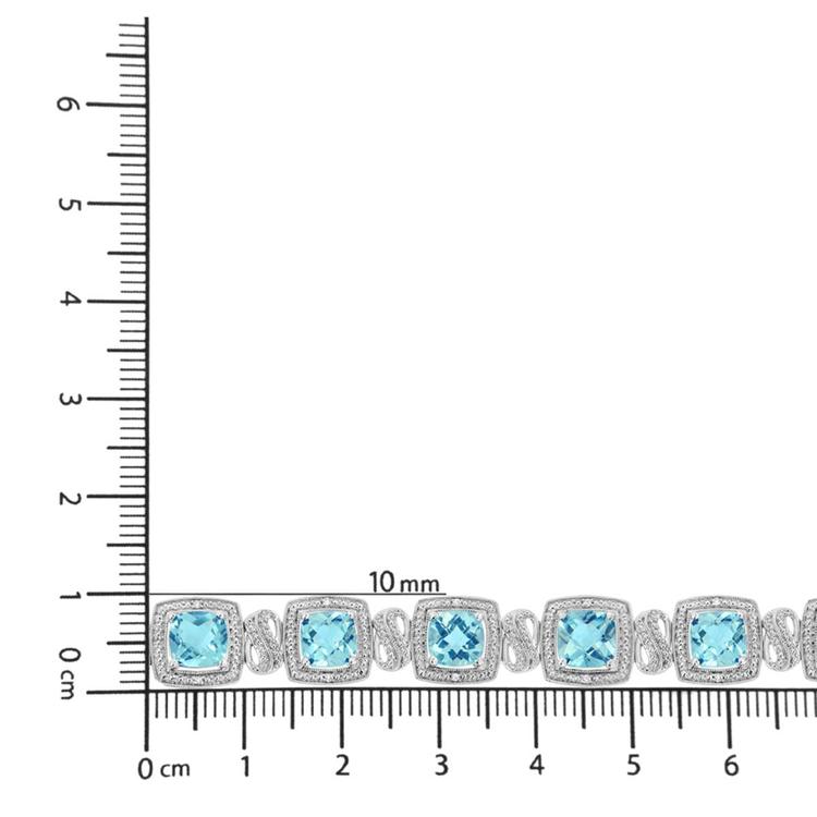 Haus of Brilliance Blue Topaz & 1/10ctw. Diamond Tennis Bracelet