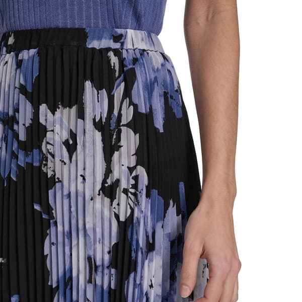 Womens Calvin Klein Pull On Floral Pleated Midi Skirt