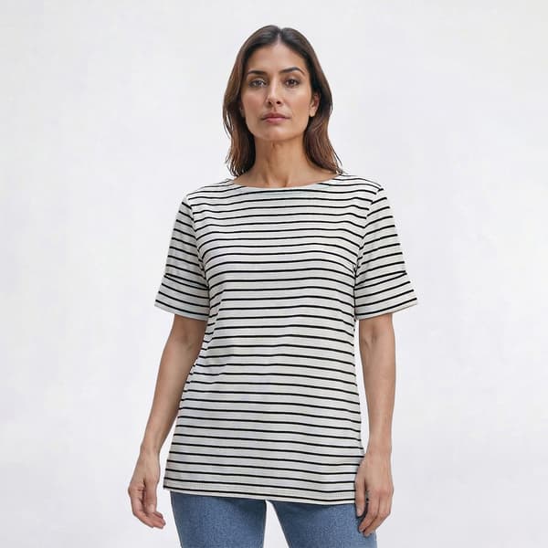 Petite Hasting & Smith Elbow Sleeve Stripe Boat Neck Tee