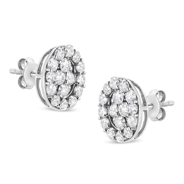 Haus of Brilliance Sterling Silver Diamond Oval Stud Earrings