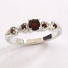Marsala Fine Silver Plated Genuine Garnet Heart Band Ring