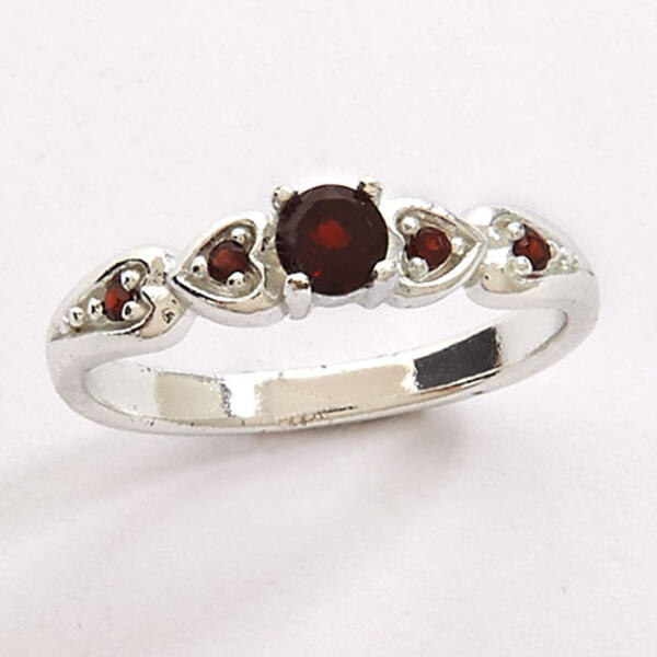 Marsala Fine Silver Plated Genuine Garnet Heart Band Ring - image 