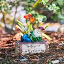 Alpine "Welcome to My Garden" Sign Gnome Statue