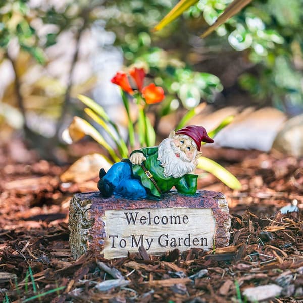 Alpine "Welcome to My Garden" Sign Gnome Statue