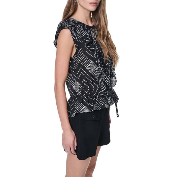 Womens DKNY Sleeveless Pleated Front Geo Diamond Blouse