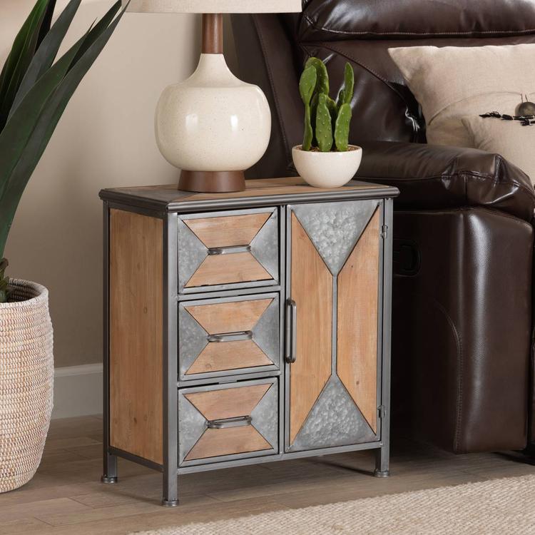 Baxton Studio Laurel Oak Brown Wood 3-Drawer Storage Cabinet