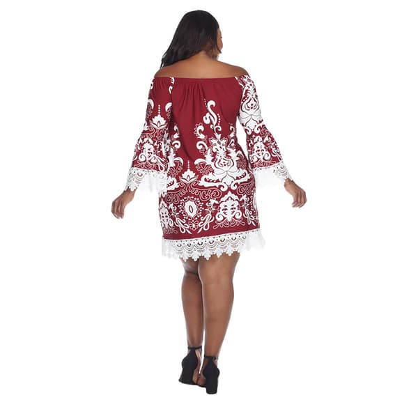 Plus Size White Mark Damask Lace Trimmed Shift Dress