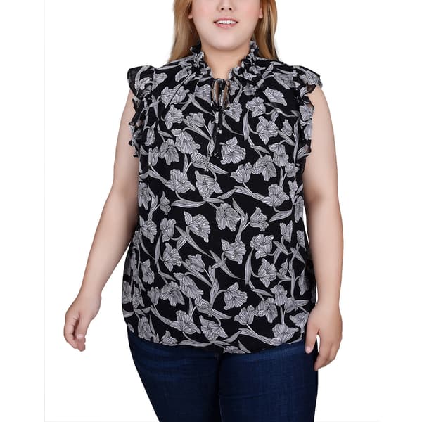 Plus Size Ny Collection Flutter Sleeve Tie Neck Blouse Boscovs