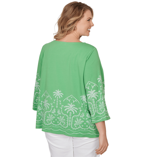 Plus Size Ruby Rd. Hothouse Florals Palm Tree Embroidery Blouse