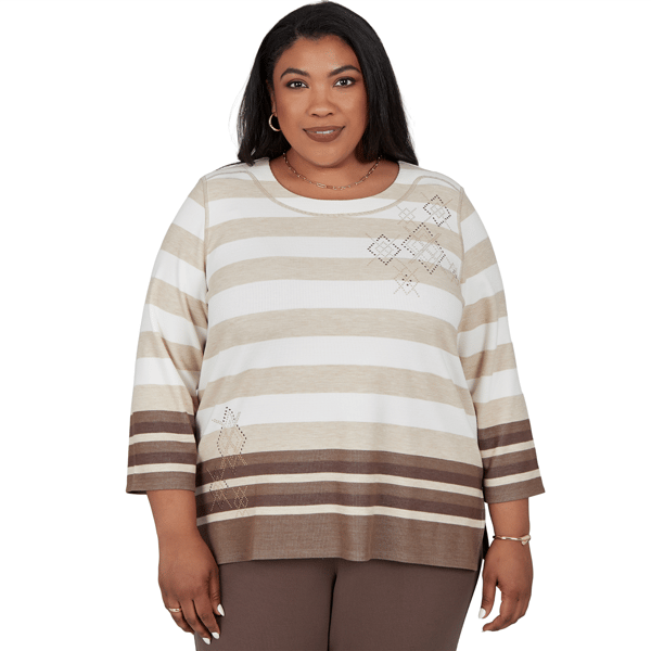 Plus Size Alfred Dunner Luxe Be A Lady 3/4 Sleeve Stripe Blouse