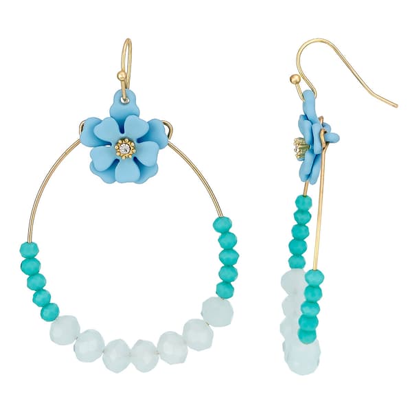 Ashley Cooper(tm) Gold-Tone Blue Multi Bead Gypsy Hoop Earrings - image 