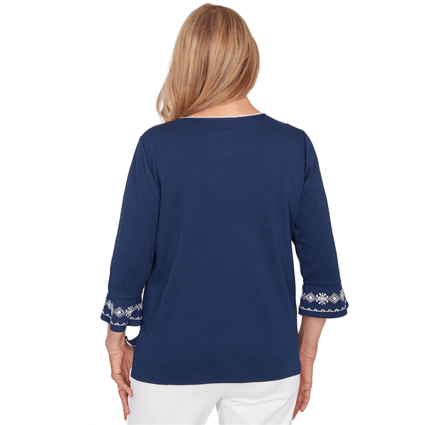 Womens Alfred Dunner Mykonos 3/4 Sleeve Diagonal Scroll Blouse