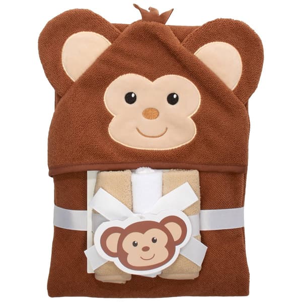Jamberries 3D Monkey Hooded Towel W/ 3 Washcloths - image 