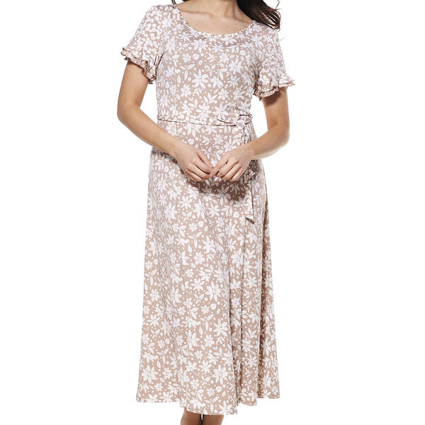 Womens Perceptions Short Sleeve Double Ruffle Floral Midi Dress