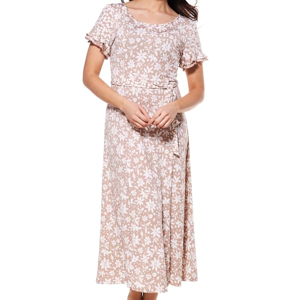 Womens Perceptions Short Sleeve Double Ruffle Floral Midi Dress