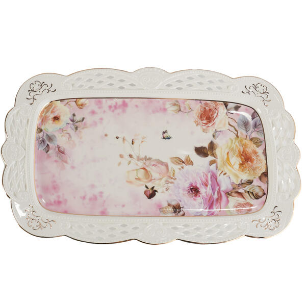 Home Essentials Rosette Floral Pierced Serving Tray - image 