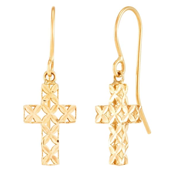 Gold Classics(tm) Yellow Gold Diamond Cut Cross Drop Earrings - image 