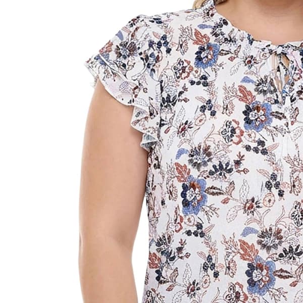 Plus Size NY Collection Cap Double Flutter Sleeve Floral Blouse