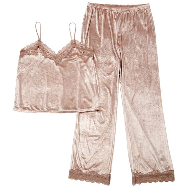 Womens Danskin Shine Velour Lace Trim Cami & Pants Pajama Set - image 