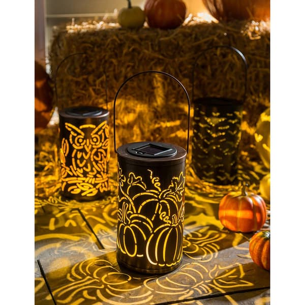 Evergreen Solar Oil Rubbed Bronze Cut Out Pumpkins Lantern