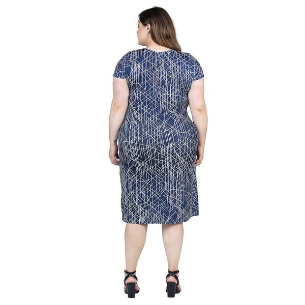 Plus Size 24/7 Comfort Apparel Abstract Faux Wrap Dress