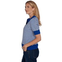 Womens Ruby Rd. Game of Luxe Short Sleeve Stripe Sweater