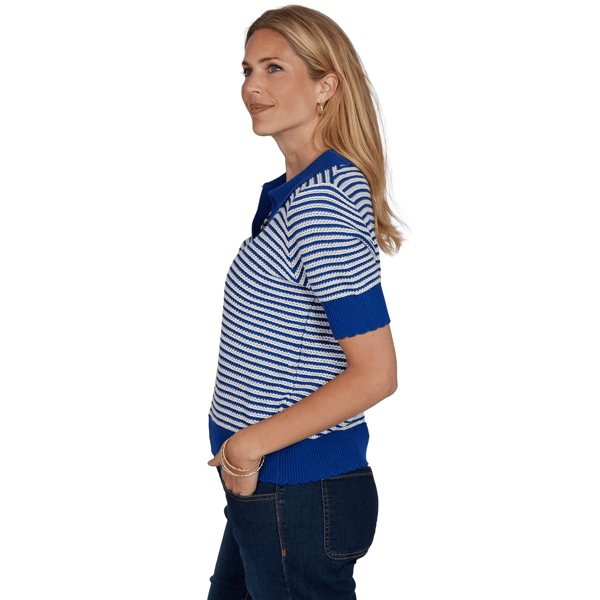 Womens Ruby Rd. Game of Luxe Short Sleeve Stripe Sweater