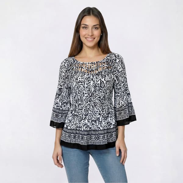 Petite Floral & Ivy Paisley Lattice Neck Pleater Blouse - image 