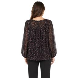 Womens Zac & Rachel Long Sleeve Pleated Floral Blouse