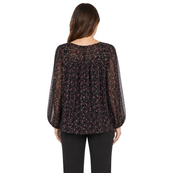 Womens Zac & Rachel Long Sleeve Pleated Floral Blouse