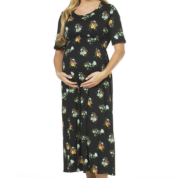 Womens Due Time Floral Round Neck Empire Waist Maternity Dress