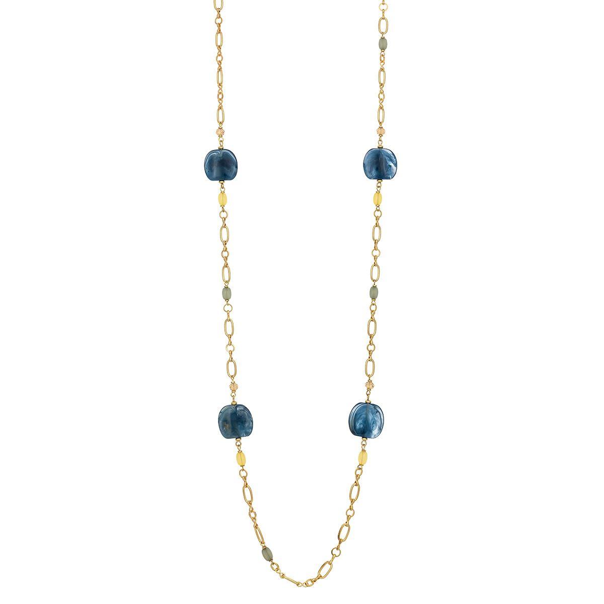 Ashley Cooper(tm) Gold-Tone Long Linked Chain Blue Bead Necklace