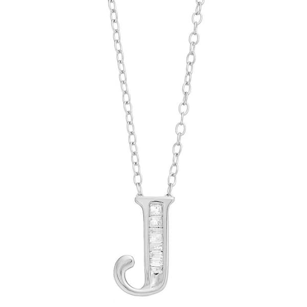 Diamond Classics(tm) 1/20ctw. Baguette Diamond J Initial Pendant - image 