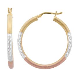 Forever New Tri-Color Diamond Cut Satin 35x3mm Hoop Earrings