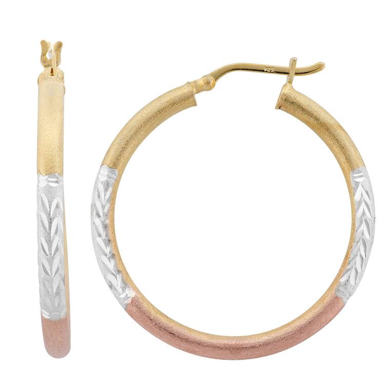 Forever New Tri-Color Diamond Cut Satin 35x3mm Hoop Earrings