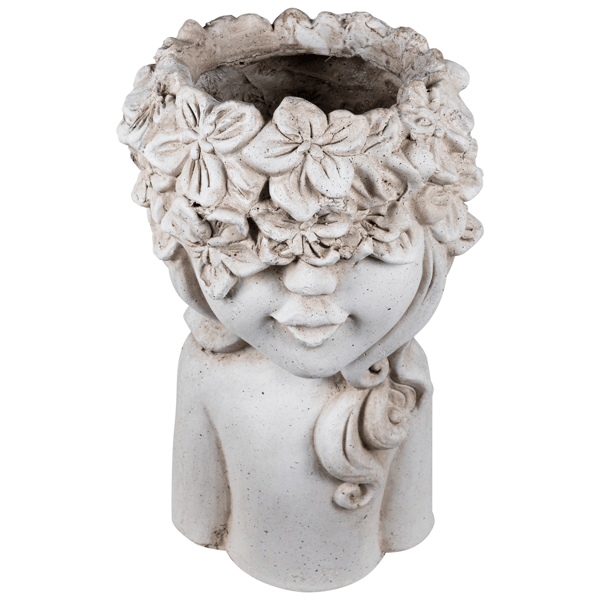 Northlight Lady Head with Flowers Outdoor Garden Planter