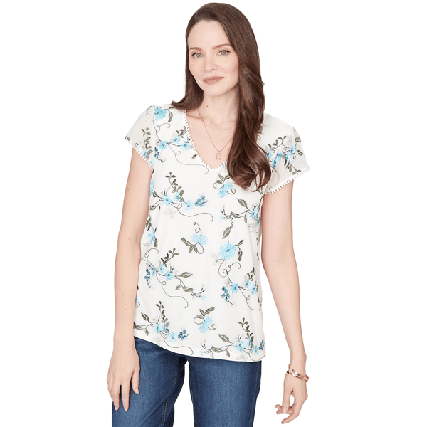 Petites Skyes the Limit Fresh Start Embroidered Mesh Top With S - image 