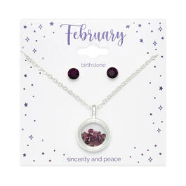 February Birthstone Shaker Necklace & Earrings Set